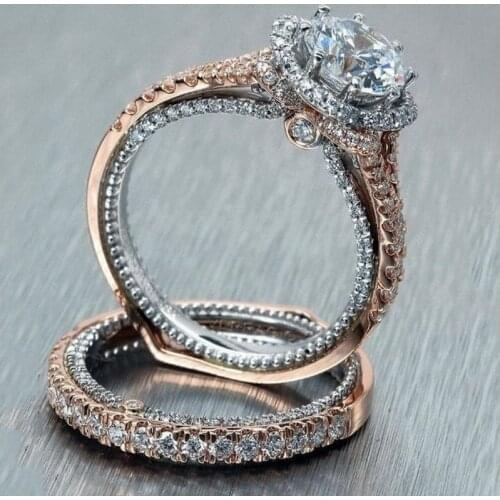 New Arrival Drop Shipping Choucong Brand New Vintage Jewelry 925 Silver&Rose Gold Fill Round 5A CZ Wedding Bridal Ring Set Gift