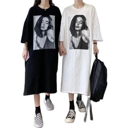 New Dresses Women Summer 2021 Fashion Plus Size Ddresses Korean Version OF Thin T-Shirt Casual Women Over-The-Knee Dress