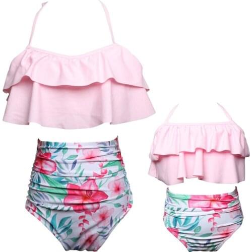 Family Matching Outfits Mommy and me Swimwear Mother Daughter Bikini Bahitng shell Swimsuit Brachwear Mother and Girls Clothing
