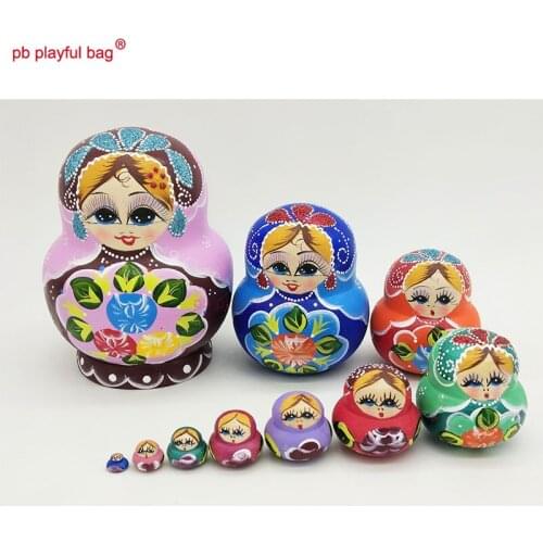PB Playful bag Ten story beautiful flower girl Russian dolls wooden parent child interactive toy set creative funny gift HG63