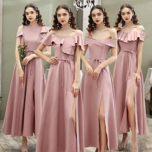 Bridesmaid Dress 2020 new autumn Pink Long sister group dress wedding party sister bridesmaid evening dress