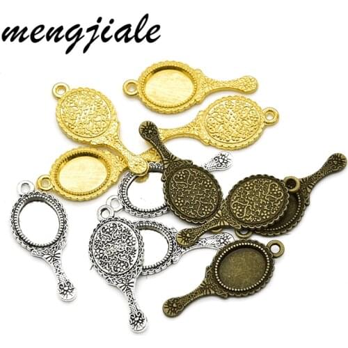 15pcs Wholesale Three Color Imitation Mirror Charms Zinc Alloy Metal Pendant For DIY Handmade Jewelry Accessories Making 34*14mm