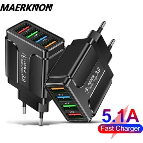 4 USB Charger Quick Charge 3.0 Charging For iphone 11 Xiaomi redmi note 10 Samsung Huawei Wall Mobile Charger Fast Wall Charger