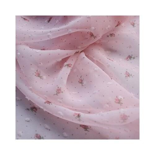 150cm Width Soft Pink Jacquard Dot Floral Printed Chiffon Fabric for Dress,Shirts,DIY Cloth White Beige Blue by the meter