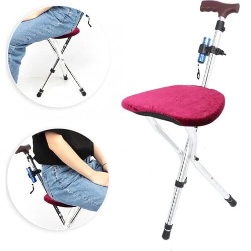 Folding Walking Chair Rest Stool Iron Walking Stick Plastic Seat Non Slip Tripods Cane For Elder Outdoor Hiking Climbing Crutch