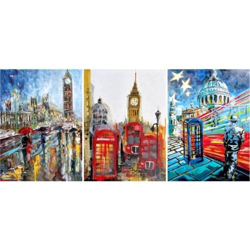 Yumeart Diamond Embroidery London Street Scenery,5D Diamond Painting Black White Art Picture of Rhinestone Big Ben City Wall Art