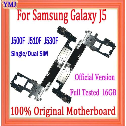 Factory Unlock For Samsung Galaxy J5 J500F J510F J530F Motherboard 16GB 100% Original Logic board Full chips Single/Dual SIM