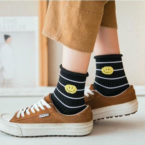 2018 College Wind Striped Boat Smile Face Socks Womens Casual Cute Socks Short Cotton Socks Womens Print Ankle Socks