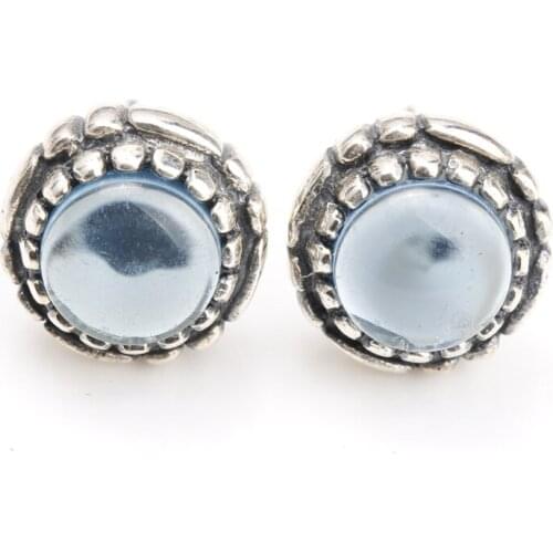 925 Sterling Silver Stud Earrings Light Blue Big Cubic Zircon European Style for Women Wedding Fine Jewelry