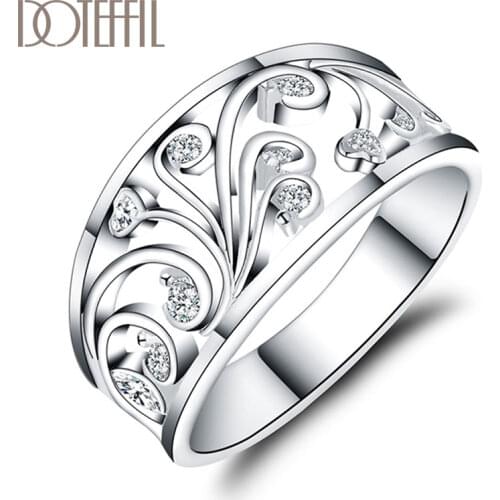 DOTEFFIL 925 Sterling Silver AAA Zircon Pattern Ring For Women Fashion Wedding Engagement Party Gift Charm Jewelry