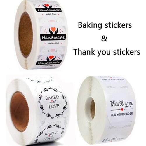 500Pcs/roll 1 inch Baking Stickers Baked with Love handmade with love Stationery Stickers