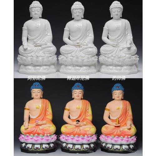 11 inch lotus sitting Buddha Amitabha Buddha Shakya Muni Buddha Sambo Dehua ceramic ornaments three Buddhas