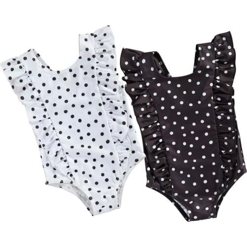 2021 0-5Y Summer Kids Baby Girl Swimwear Beachewar Dot Print Ruffle Shoulder Sleeveless V Neck Backl One Piece Swimsuit Holiday