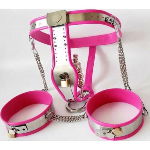 4pcs/Set Stainless Steel Female Chastity Belt Vagina Anal Plug Thigh Ring BDSM Bondage Sex Toys For Woman Chastity Lock Device