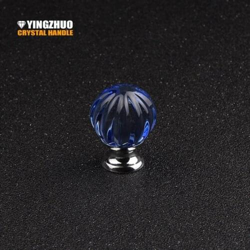 5pcs 30mm Furniture Decoration DIY Drawer Cabinet Knob Blue Color Crystal Glass Pumpkin Ball Dresser Handle YZ-2012