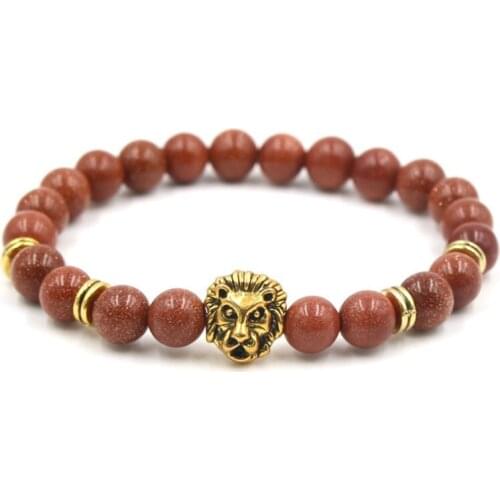 8mm d24 elastic adjusted Macrame Charm nature Sandstone Lion head Charm Bracelet