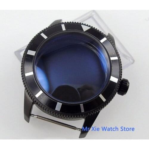 BLIGER 46mm Sterile Stainless Steel Watch Case Black Rotating Bezel Case Fit For ETA 2836 Automatic Movement