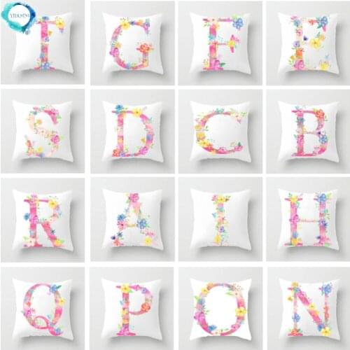 Flower 26 Letters Alphabet Decorative Cushion Cover Polyester Pillowcase Throw Pillow Cover Home Decor Fundas De Cojin 45X45CM