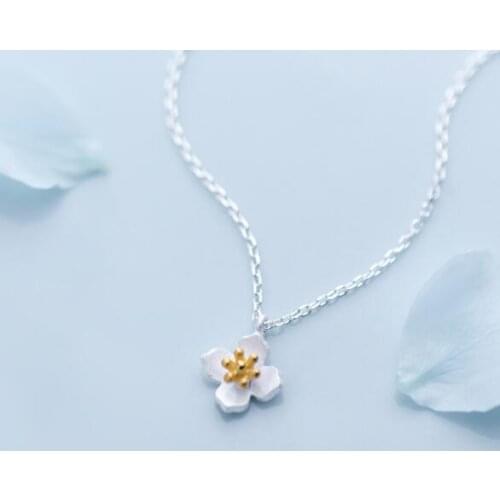 Two-Tone 100% real 925 Sterling Silver Jewelry Flower Necklace Pendant C-D5226
