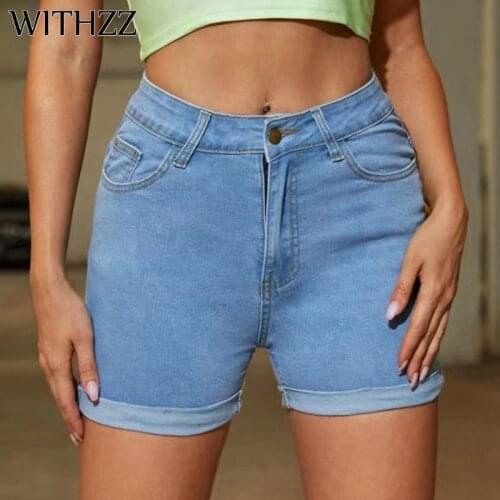 WITHZZ Spring Summer Womens Jeans Straight Lovely Elasticity Female Denim Shorts