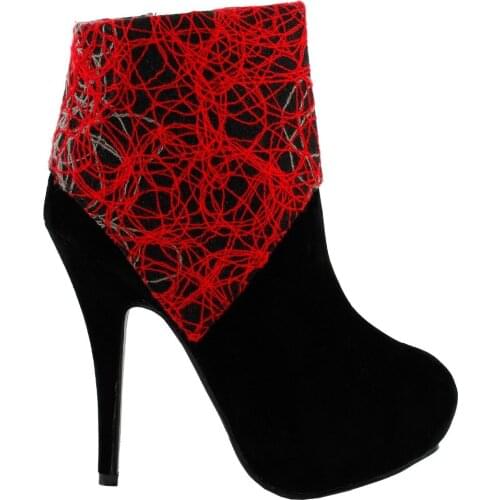 LF30309 Elegant Red Grey Black Abstract Lines Print Zip Platform High Heel Stiletto Boot