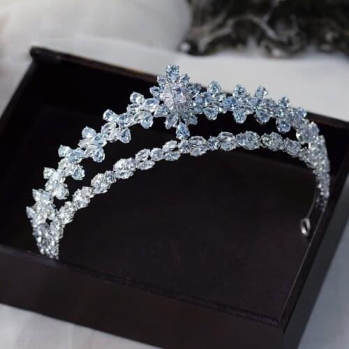 European CZ Zircon Crystal Brides Crowns Tiaras Headpieces Bridal Hairbands Wedding Hair Accessory