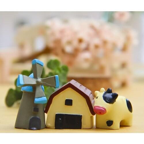 3pcs/lot Action Figure Cows windmill microscopic combination bonsai 1-3cm PVC cartoon ornament decoration Doll Model Anime
