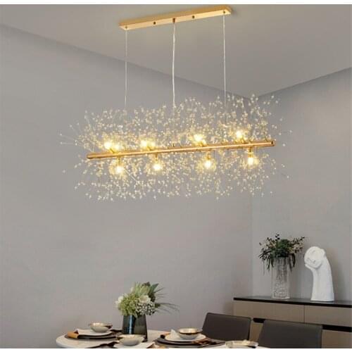 Electroplated Dining Room Chandeliers Firework LED Light Stainless Steel Crystal Chandelier for Living Room Parlor Kithen Bar
