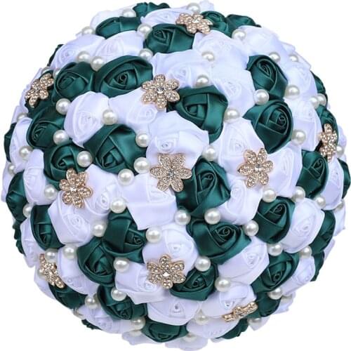 Hot Sale Purple Pearl Rhinestone Bride and Bridesmaid Brooch Bouquet Satin Rose Bouquet Wedding Supplies W242