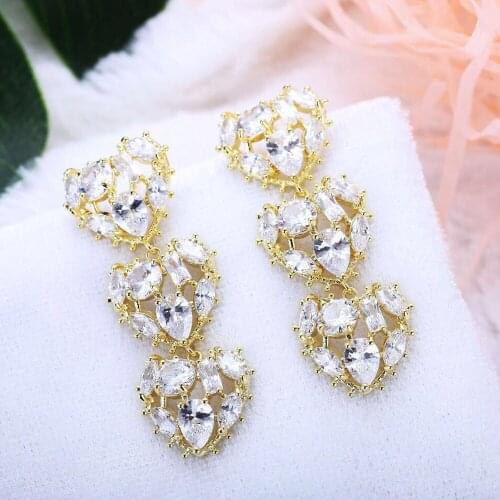 HIBRIDE New Geometric Heart Shape Zirconia Dangle Earrings Fashion Women Copper Metal Gold Color Jewelry for Party Gifts E-645