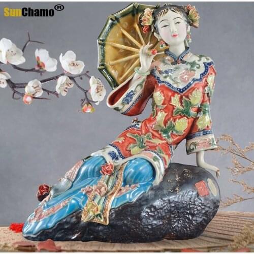 Chinese Beauty Porcelain Art Antiques Figurines Angel Collectible Pottery Glaze Ceramic Dolls Home Craft Decor Wedding