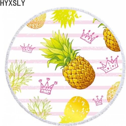 Round Beach Towels Pineapple Fruit Carton Print Summer Circle Bath Shower Towel With Tassels Swimming Bikini Cover Soft Blanket