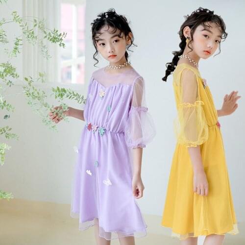 Applique floral big girl summer dress 2021 new girl dress girl little princess party toddler kid dress