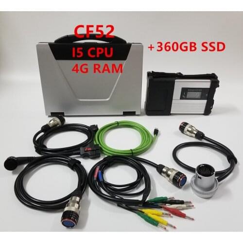 Mb Star C5 SD Connect + Laptop CF52 i5 4g with 360GB SSD Software v2020.3 DTS v ediamo Diagnosis Interface for Cars and Trucks