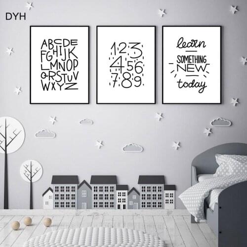 Minimalistic Black And White Alphabet Numerals Wall Art Posters And Prints Canvas Painting Children Education Decoretion
