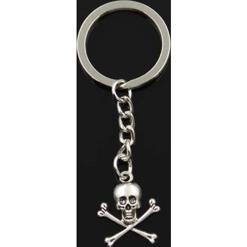 Fashion Keychain 24x19mm Skull Skeleton Bone Dangerous Sign Silver Color Pendants DIY Men Jewelry Car Key Chain Ring Gift