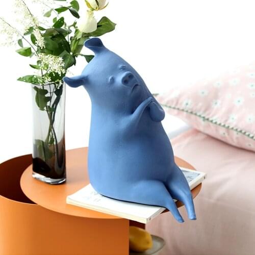 Moern Living Room Bedroom Healing Series Resin Sculpture Animal Artwork Soft Furnishings Home Decoration Cute Sitting Piggy