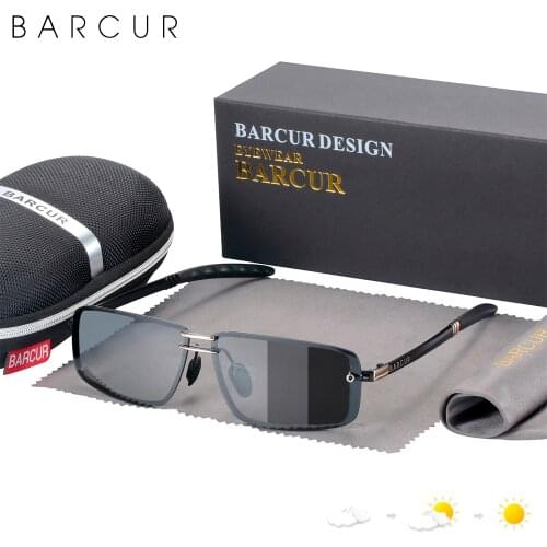 BARCUR Stainless Steel Men Photochromic Outdoor Sunglasses Automatic Color Changing Polarized Driving Sun Glasses UV400