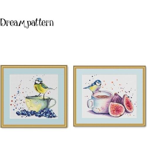 Fig tea with tits cross stitch kits package 18ct 14ct 11ct cloth silk cotton thread embroidery DIY handmade needlework