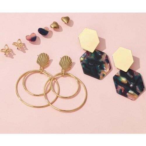 Shell Colorful Tassel Stud Earrings Set Acrylic Square Oval Earrings for Women Heart Butterfly Ear Ring Acrylic Jewelry