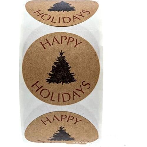 2020 New Christmas Stickers 500 Christmas Tags Sticker Happy Holidays with Single Black Tree Sticker