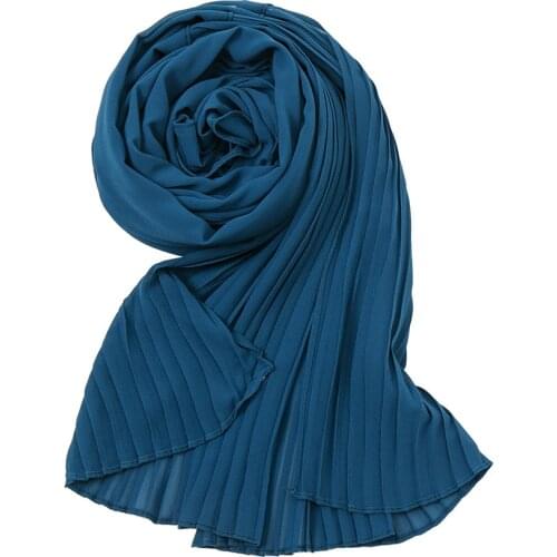 Plain Turbans Wrinkle Bubble Chiffon Instant Hijab Solid Pleated Shawls Scarf Lady High Quality Soft Thin Muslim Wraps 180*72Cm