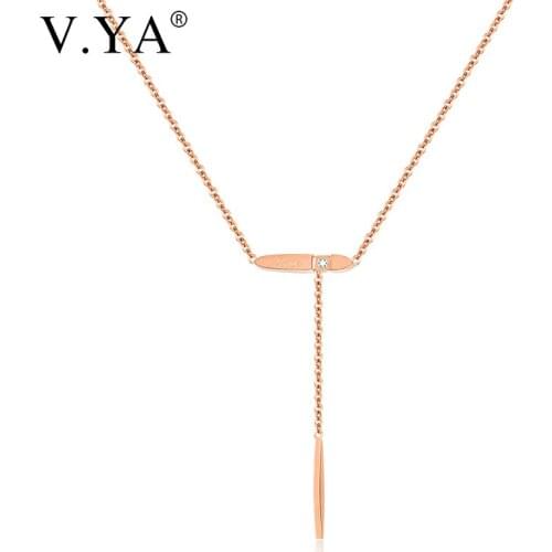 V.YA Lovely Fashion Titanium Steel Rose Gold Clavicle Simple Hanging Strip Necklace For Girls/Women Gifts Drop Ship