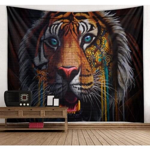 Psychedelic animal tiger tapestry 3d printing tiger hippie art wall hanging meditation bohemian home dormitory decoration