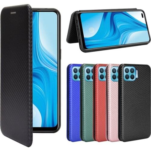 For OPPO A73 A93 F17 Pro Luxury Flip Carbon Fiber Skin Magnetic Adsorption Case For Oppo Reno 4 Lite A 73 A 93 F 17 Phone Bags