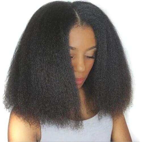 14 Inch Afro Kinky Straight Bob Wigs Synthetic High Temperature Fiber Hair Yaki Straight Bob Medium Length Wigs For Women