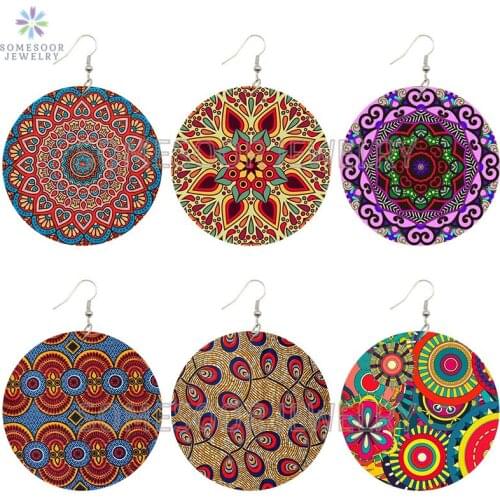 SOMESOOR Vintage Bohemian Flower Wooden Drop Earrings African Ethnic Beautiful Loops Pendant Dangle Jewelry For Women Gifts