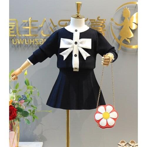 2021 New Girls Clothing Sets Fall and Winter Clothes Knitted Suit Baby Girl Sweater + Short Skirt 2ps Fashionable for 2-6 Years