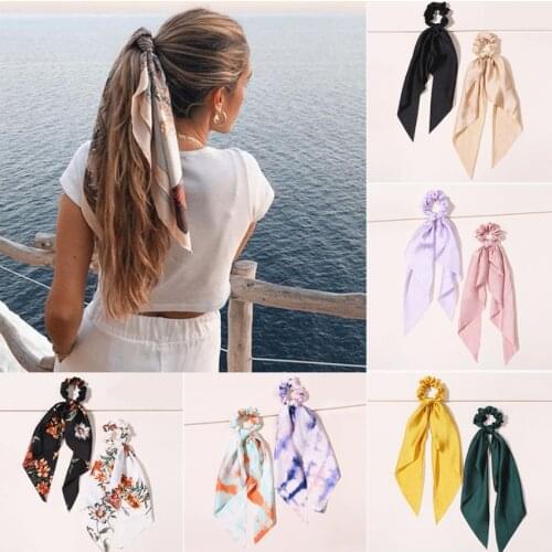 1Pc Women Scrunchies Polka Floral Elastic Bow Hair Rope Girl Hair Ties Korean Sweet Hair Accessories Headwear Head Wrap
