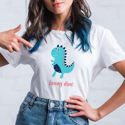 Funny Dino Animated Printed Women T Shirts Simplicity Exquisite Style Printed Round Neck Tshirt Popular Tumblr Muje